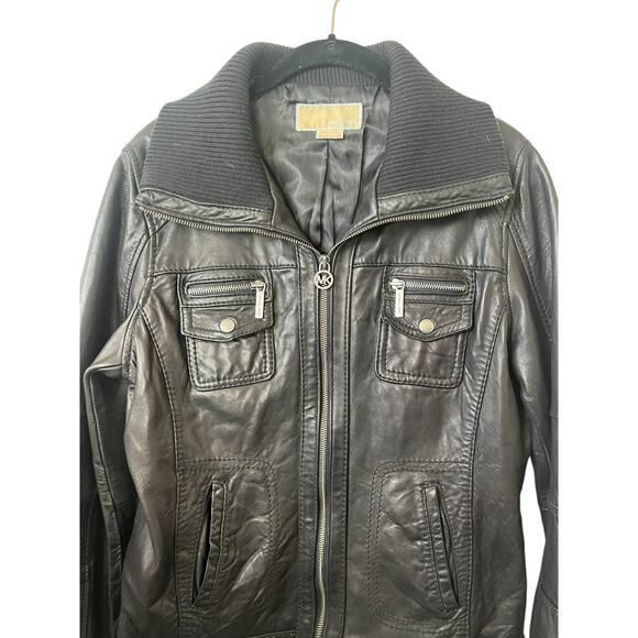 MICHAEL KORS WOMENS GENUINE LEATHER BLACK MOTO BIKER JACKET COAT BLACK SIZE L - Picture 2 of 15